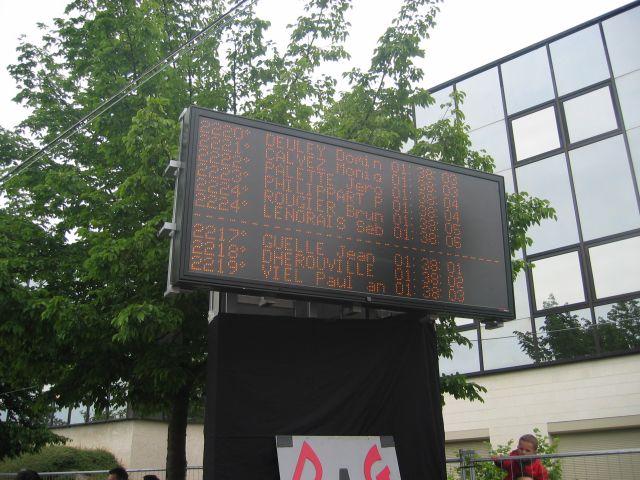 on peut voir son temps dès l'arrivée franchie... si on lève la tête ! trop tard pour voir mon nom, dommage